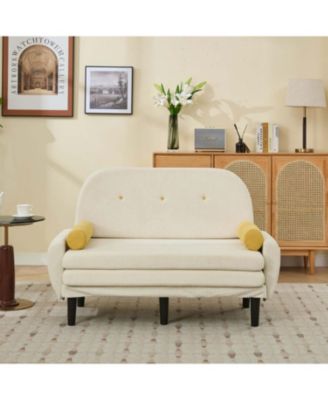 Ivory Corduroy Loveseat Sofa Bed with Storage & USB