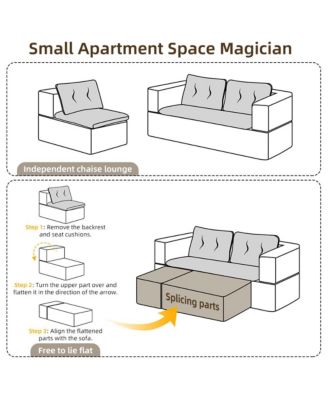 Corduroy Sectional Sofa Bed with Chaise & Blanket