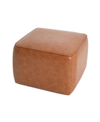 Streamdale Upholstered Square PU Leather Ottoman, Tan