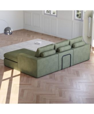 99" Corduroy Sectional Sofa with Chaise & 3 Pillows