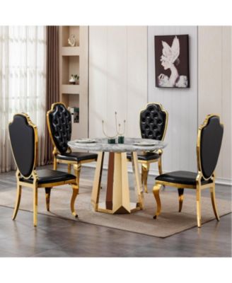 47" Round Faux Marble Dining Table, Gold Base