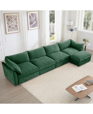 L-Shaped 4-Seat Sectional Sofa with Ottoman