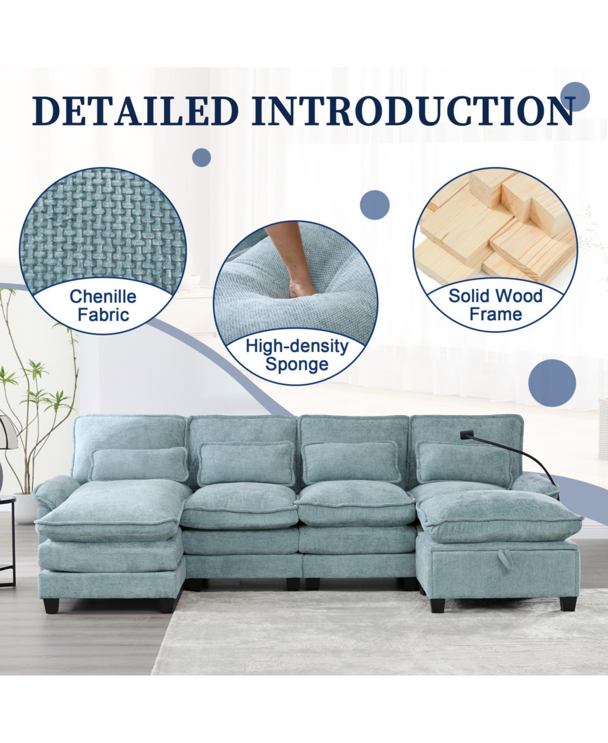 Streamdale Furniture 106" U-Shape Sectional Sofa Cloud Couch, Chenille