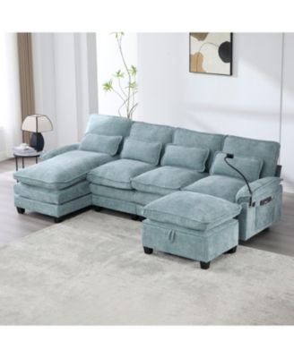  106" U-Shape Sectional Sofa Cloud Couch, Chenille, Ottoman & Pillows