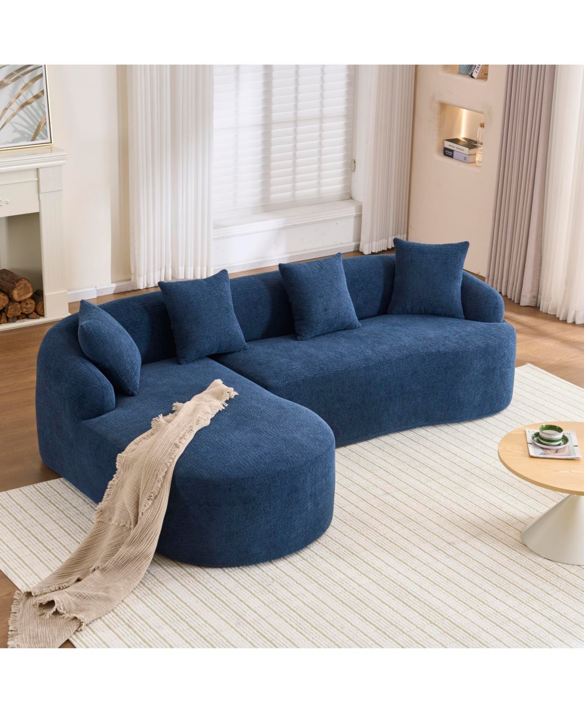 Streamdale Furniture Streamdale Navy Blue Chenille Sectional Sofa with Curved Chaise