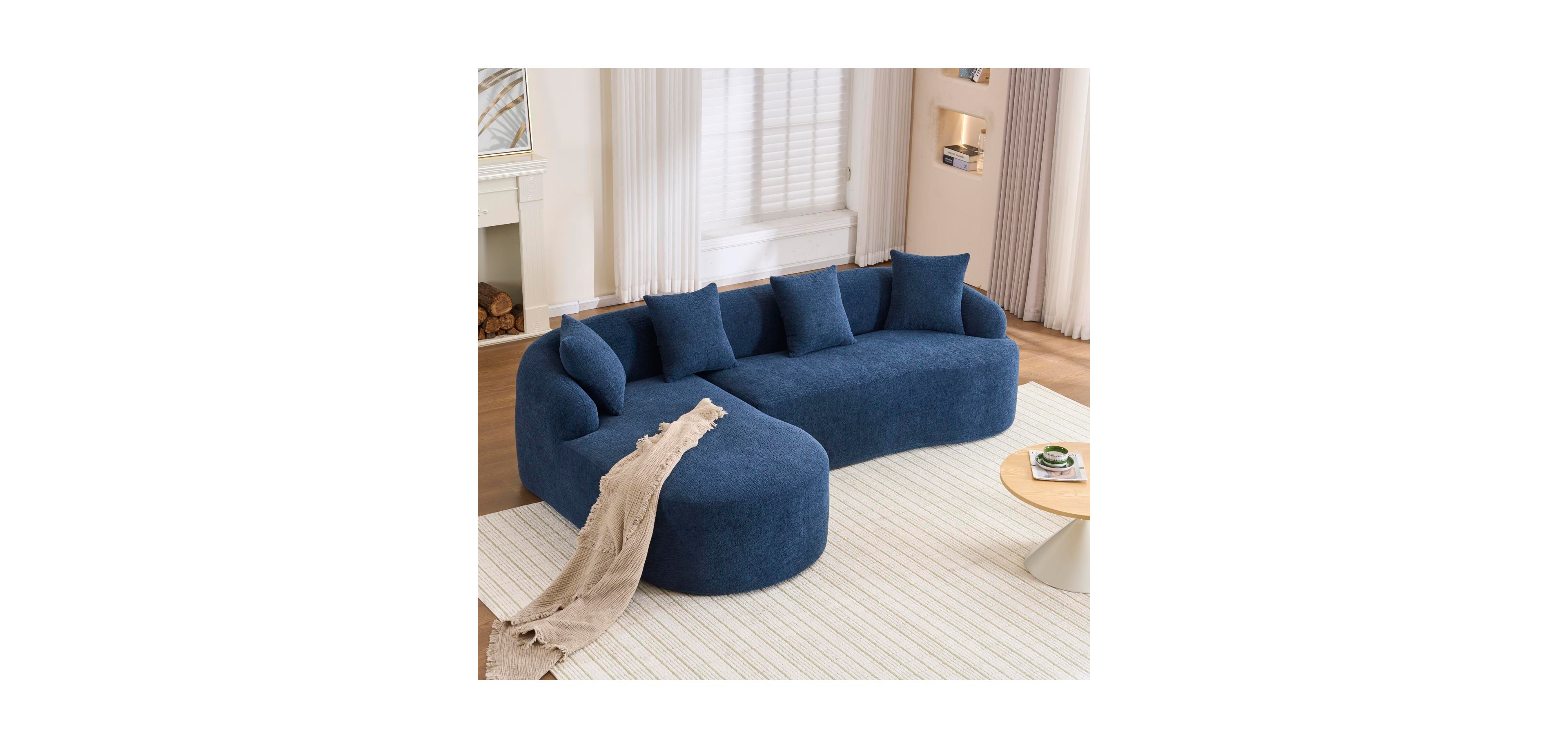 Streamdale Furniture Streamdale Navy Blue Chenille Sectional Sofa with Curved Chaise