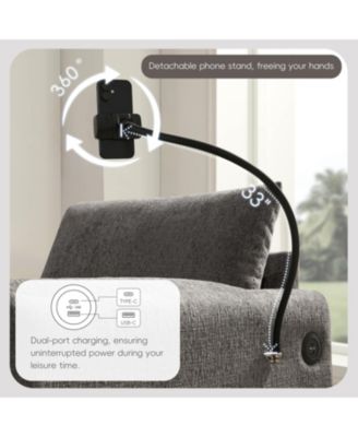 Sofa w/ Storage Ottoman, USB, Phone Holder, Pockets, Wide Chaise, Chenille