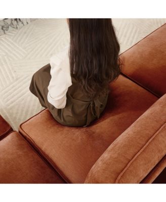 L-Shaped 4-Seat Sectional Sofa w/ Ottoman, Crescent Arms, Chenille Orange