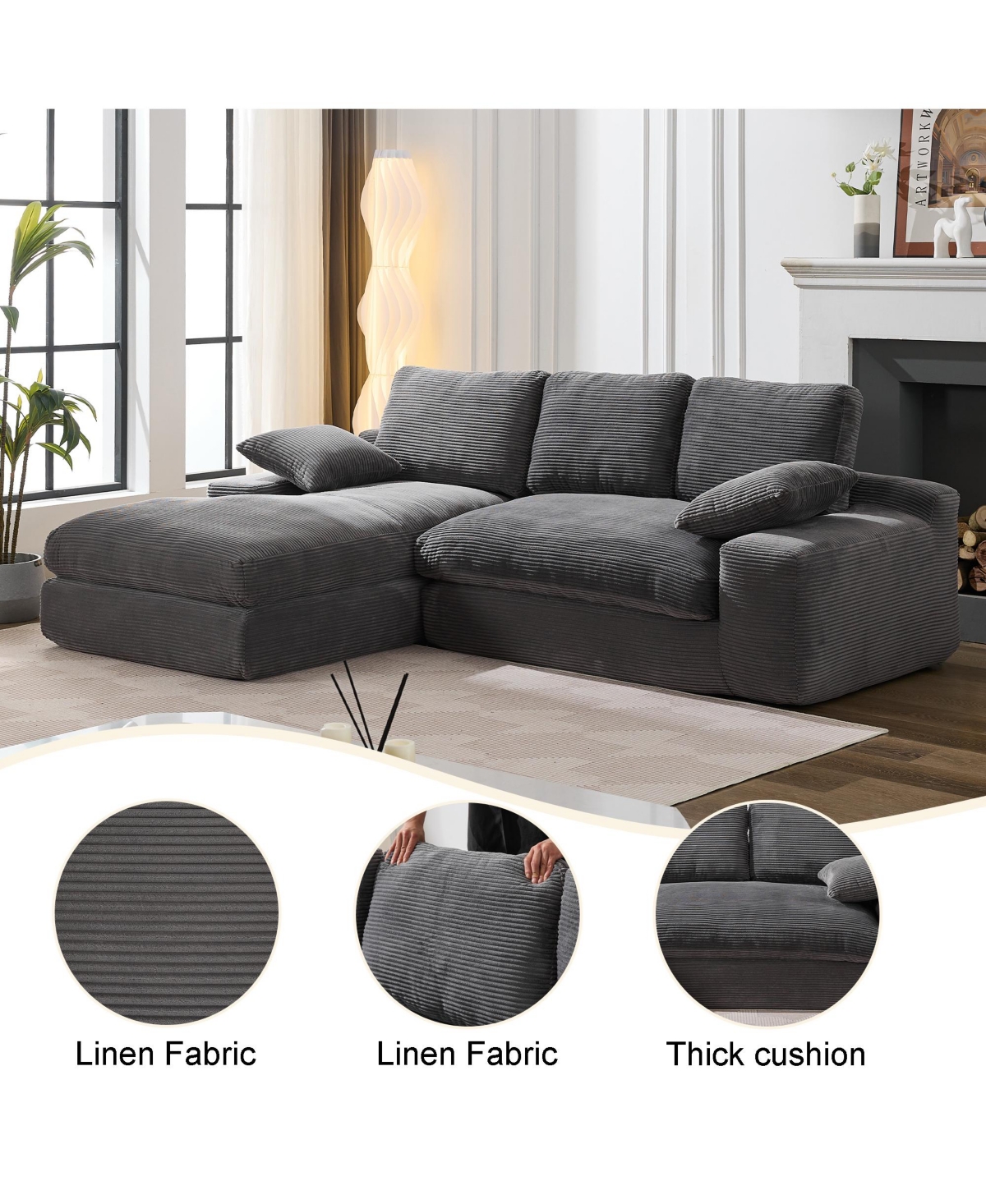 Streamdale Furniture 99" Modular Sectional Sofa Set, Modern Minimalist Couch, Sleeper, Grey