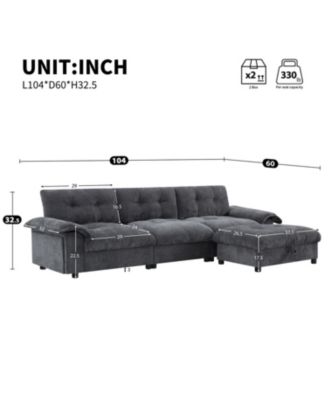 Streamdale L-Shape Sectional Sofa w/ Ottoman, Charging, Cup Holder, Storage