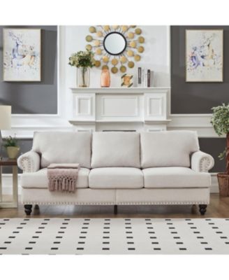 83" Modern Beige Sofa with Nailhead Trim