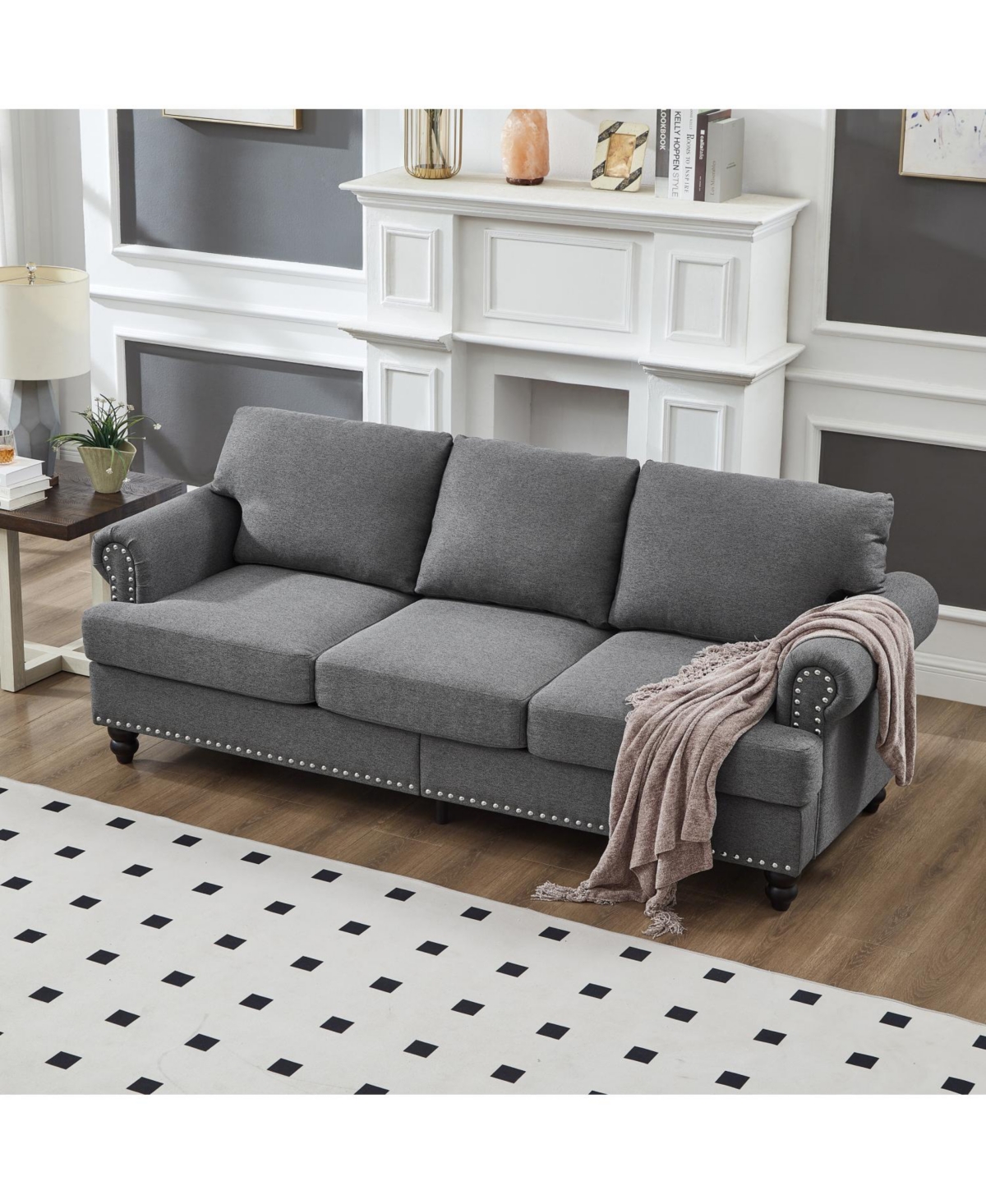 Streamdale Furniture 83" Modern Grey Sofa with Nailhead Trim
