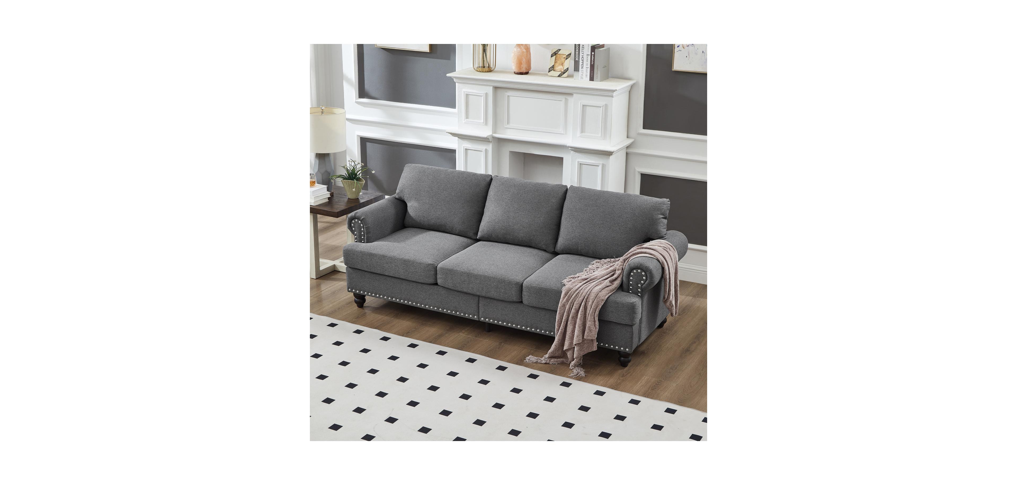 Streamdale Furniture 83" Modern Grey Sofa with Nailhead Trim