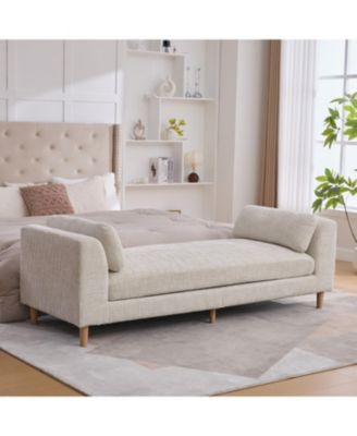 End of Bed Bench with Armrests & Bolsters - Beige