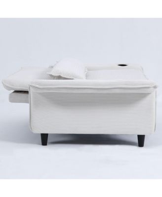  Beige Striped Sofa Bed - Adjustable Arms & Back - 65.74-inch