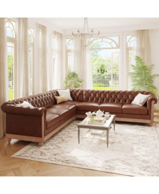 Comfy Large Sectional Sofa with Wooden Legs, Retro Style for Living Room