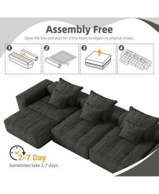 Modern Oversized Chenille Sectional Sofa with 6 Pillows, Black