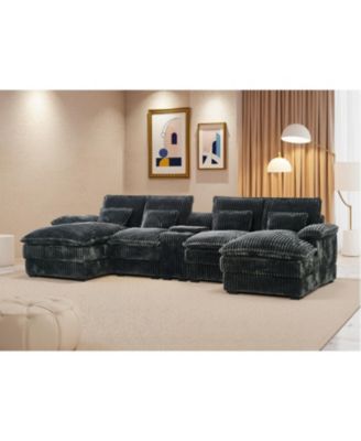 120" U-Shaped Sofa w/ Console Table, USB Ports & Pillows