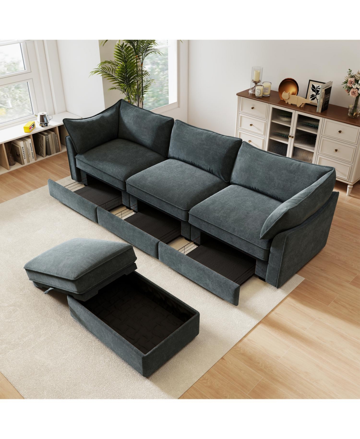 Streamdale Furniture L-Shaped Sectional Sofa with Ottoman