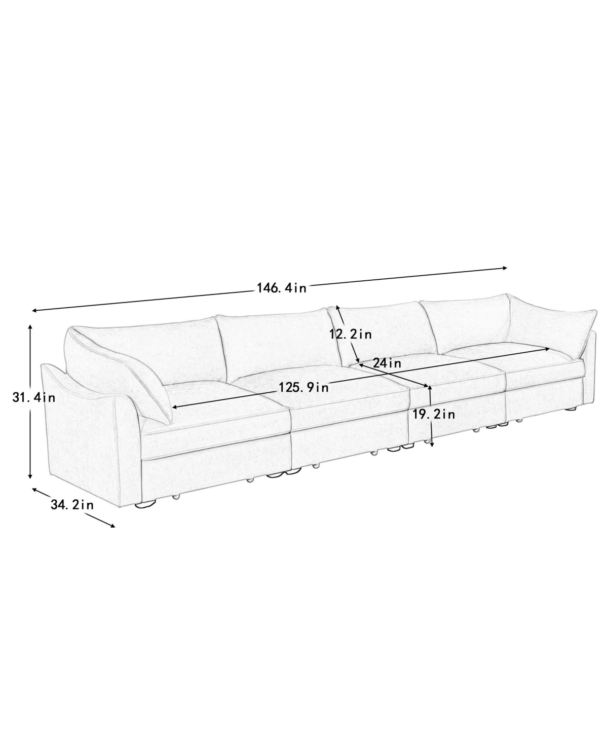Streamdale Furniture Super Large Wide Deep 4-Seater Sofa w/ Storage - Chenille Gary