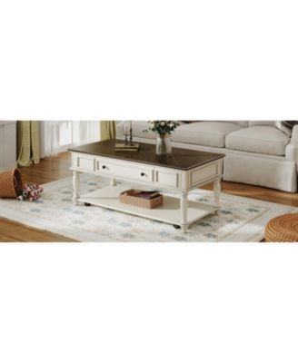 Streamdale Farmhouse Coffee Table - Drawer, Wheels, Solid Wood Legs