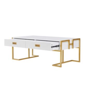 Modern Black Rectangular Coffee Table with 4 Drawers and Gold Base in 47.3"