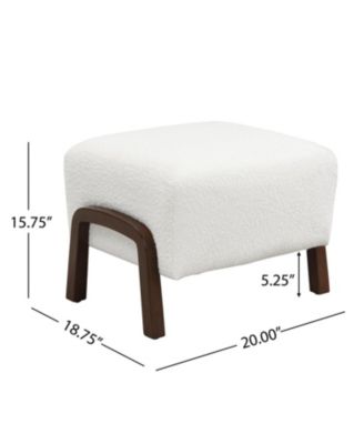 Upholstered Ottoman, Wooden Legs, Boucle