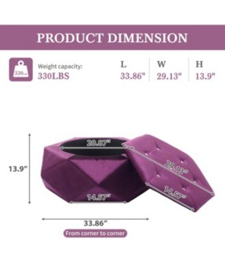  Velvet Diamond Tufted Storage Ottoman - Footrest/Seating