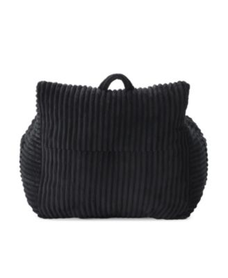 Giant Plush Bean Bag Chair w/ Footstool - Comfy Black Lounge Sofa