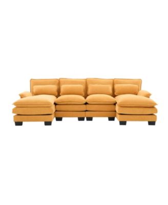 U Shaped Cloud Couch, 110" Chenille Sectional Sofa with Double Chaise