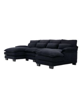 U Shaped Cloud Couch, 110" Chenille Sectional Sofa with Double Chaise