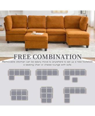 Modular Sectional Sofa- Convertible 6-Seat Couch with Chaise & Ottoman