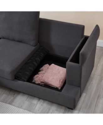  86" L-Shaped Sectional Sofa with Ottoman & Armrest Organizer - Dark Gray