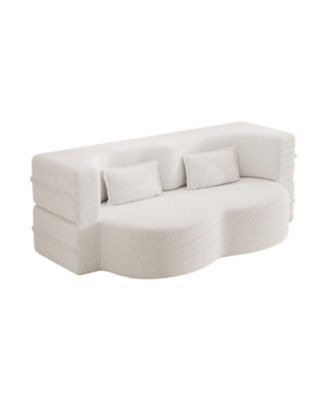 Convertible Teddy Fabric Foam Sleeper Sofa Bed with 2 Pillows