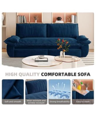 Queen Pull Out Sleeper Sofa Bed - 3-in-1 Convertible Velvet Loveseat, Blue