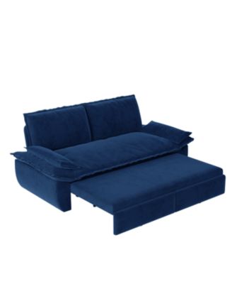 Queen Pull Out Sleeper Sofa Bed - 3-in-1 Convertible Velvet Loveseat, Blue