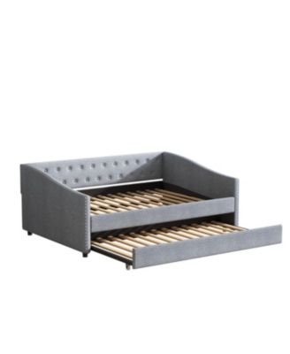  Upholstered Daybed with Twin Trundle, Tufted Sofa Bed - Light Grey
