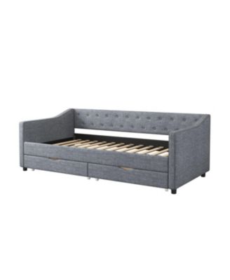 Twin Daybed with Drawers, Tufted Sofa Bed - Light Grey