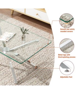 Streamdale 39" Clear Glass Coffee Table, Silver Metal Legs