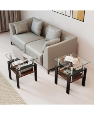 2 Modern Glass Tea/Coffee Tables - Transparent/Black