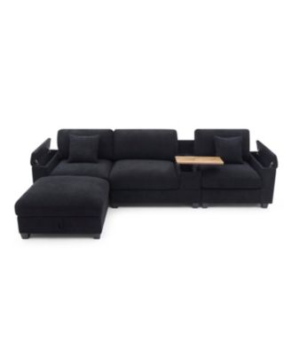 Streamdale Oversized L-Shaped Sectional Sofa with Drop Down Table & Storage Ottoman