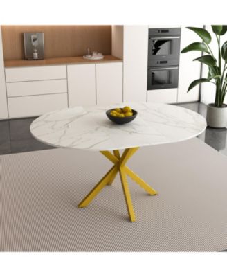Round Extendable Dining Table, Carbon Steel Base (4-6 Seater)