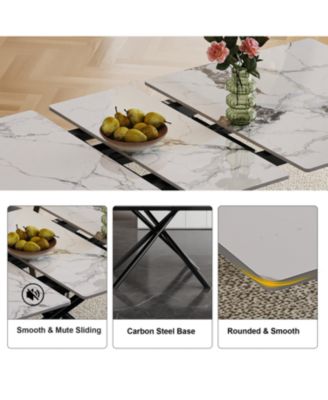 59" Modern Expandable Dining Table, Sintered Stone Top, Black X-Base