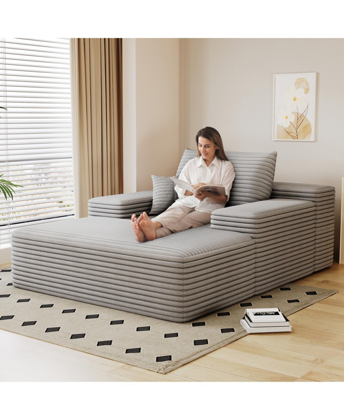 Streamdale Furniture Chaise Lounge Chair Indoor Oversized Sofa Bed Sleeper Couch Plush Faux Fur