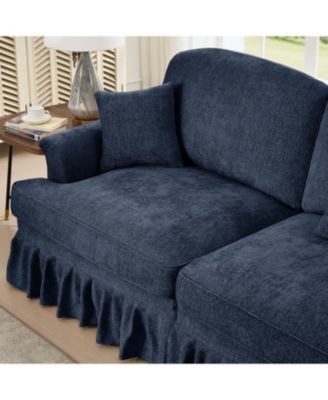 Streamdale Blue Chenille Sleeper Sofa with Ottomans