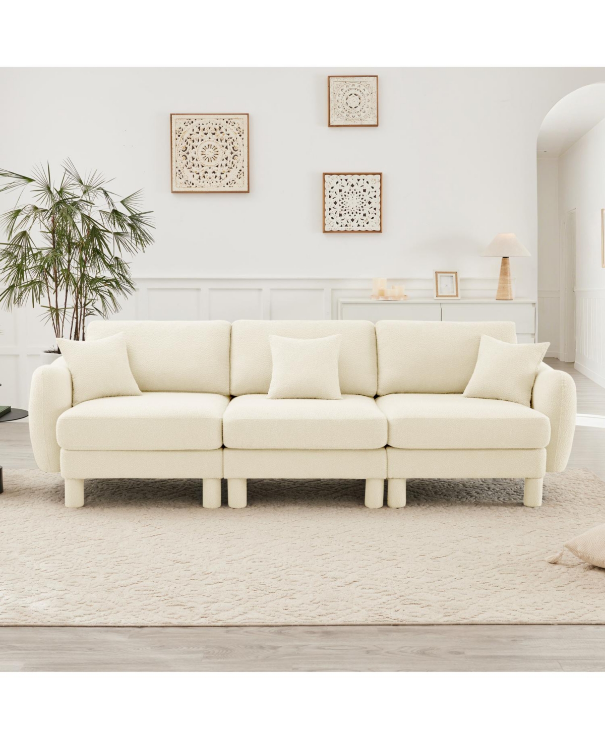 Streamdale Furniture Boucle 3-Seater Sofa with Shell Armrests
