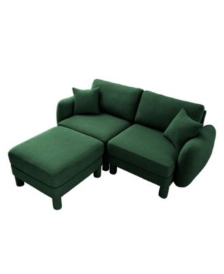 Boucle Loveseat Sofa with Ottoman & Shell Armrests