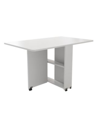 Folding Drop Leaf Dining Table with Wheels & Storage - White