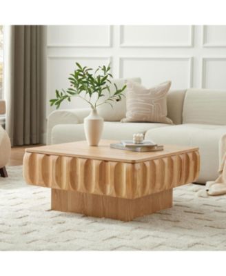 Square Lift-Top Coffee Table with Solid Wood Frame and Hidden Storage