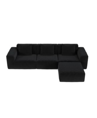 118" Modular Corduroy Sofa Bed with Ottoman
